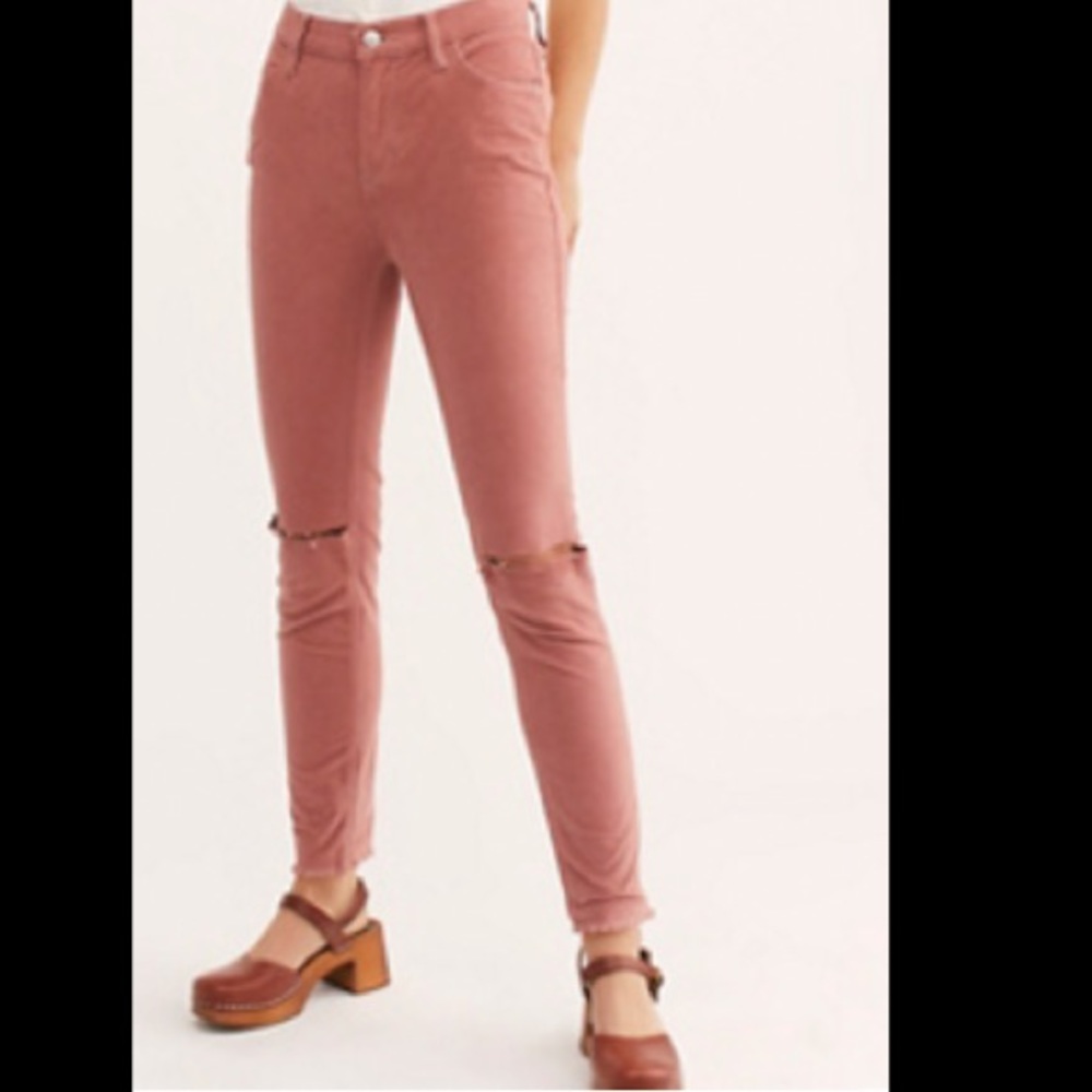 Free People Muave Cord Split Knee Skinny Pants